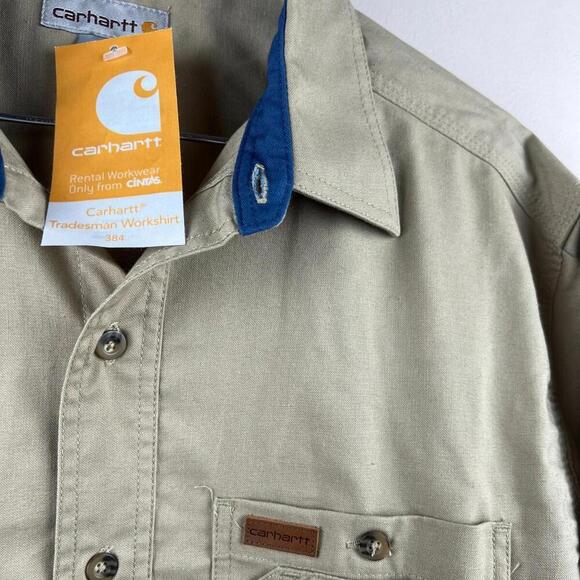Carhartt Cintas Tradesman Workshirt 384 Khaki Button Down Shirt Men's M Workwear - Picture 8 of 8